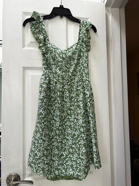 Green Floral Sundress with Ruffled Straps